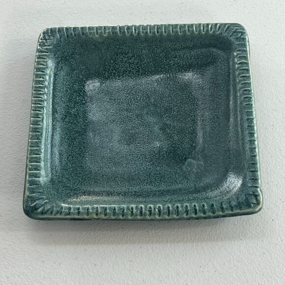 Art Studio Pottery Trinket Dish Tray Jewelry Table Dish Green Glazed Speckled - Picture 4 of 9